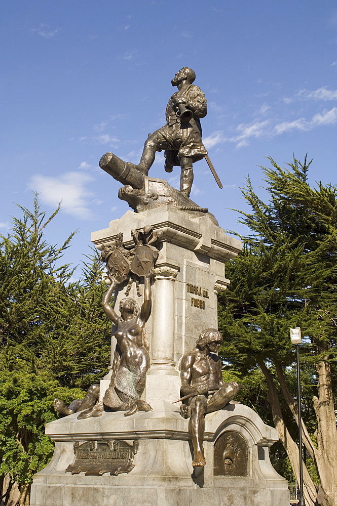 Magellan statue in main square, Punta Arenas, Patagonia, Chile, South America