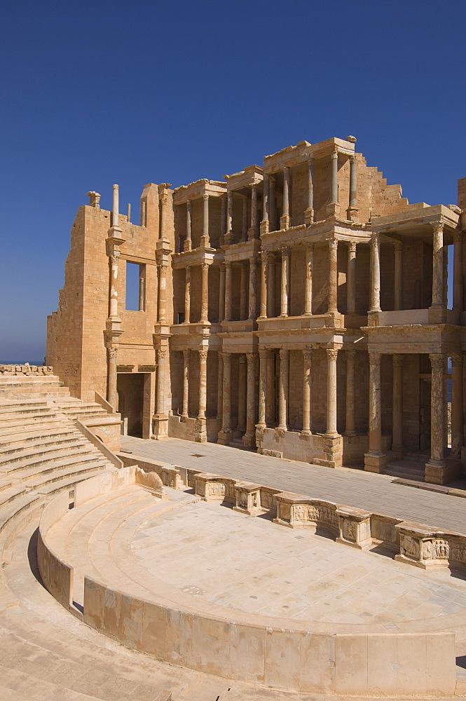 Roman Theatre, Sabratha Roman site, UNESCO World Heritage Site, Tripolitania, Libya, North Africa, Africa