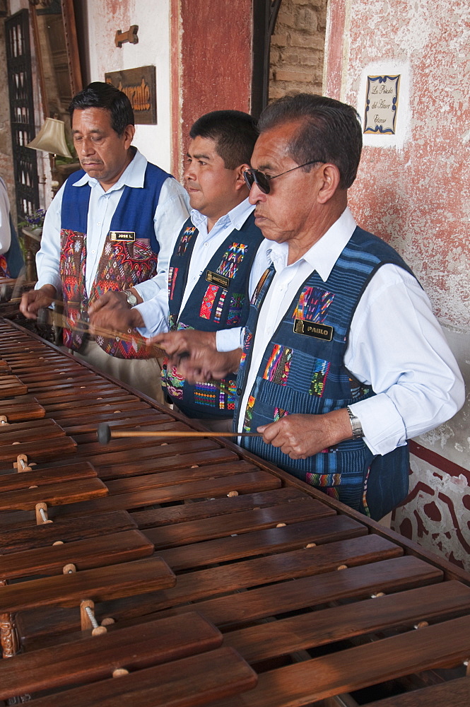 Men playing Marimba at Hotel Posada Don Rodrigo, Antigua, Guatemala, Central America