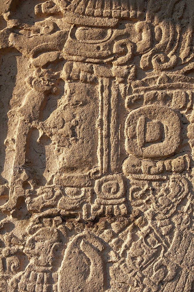 Detail of a Stela, Mayan archaeological site, Tikal, UNESCO World Heritage Site, Guatemala, Central America