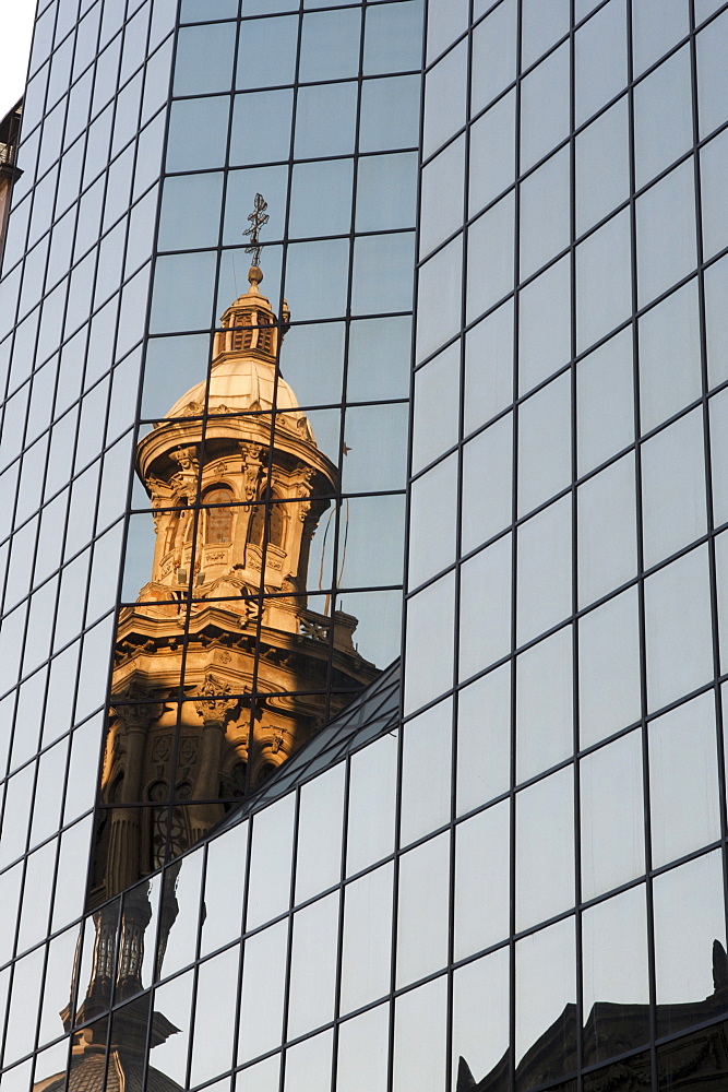 Cathedral reflection, Plaza de Armas, Santiago, Chile, South America