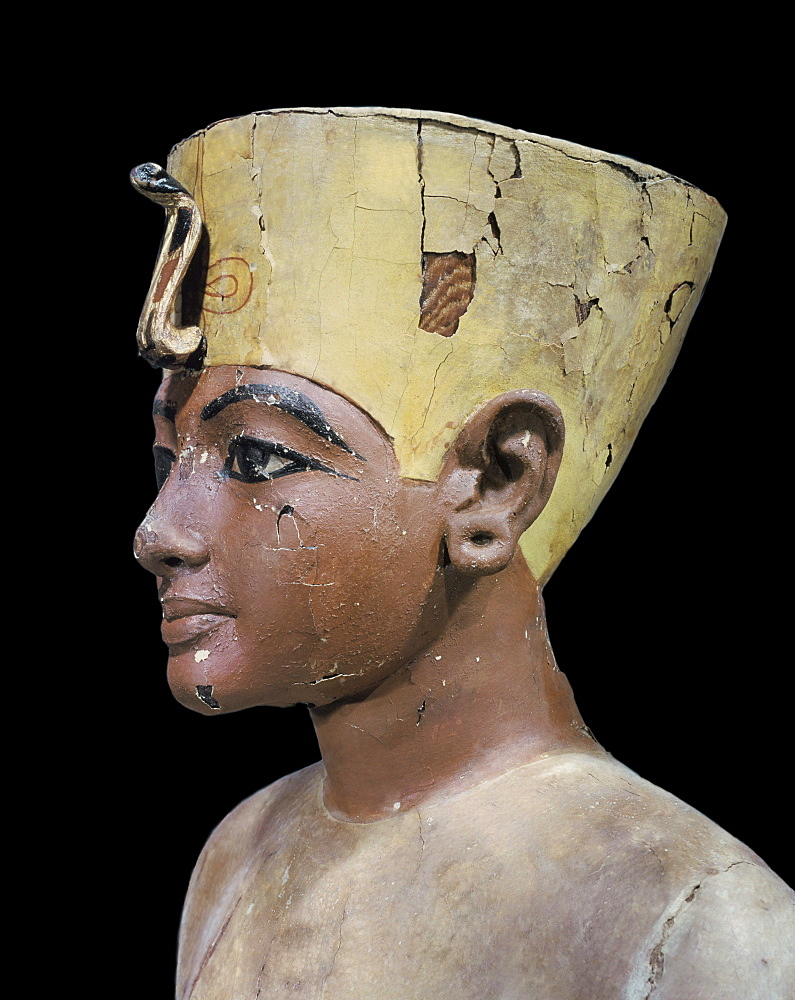 Dummy head of the young king, made from stuccoed and painted wood, from the tomb of the pharaoh Tutankhamun, discovered in the Valley of the Kings, Thebes, Egypt, North Africa, Africa