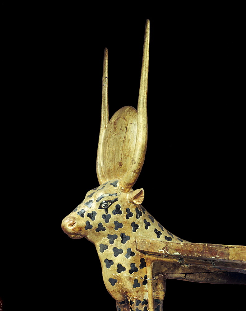 Head of a funerary couch in the form of a sacred cow, from the tomb of the pharaoh Tutankhamun, discovered in the Valley of the Kings, Thebes, Egypt, North Africa, Africa