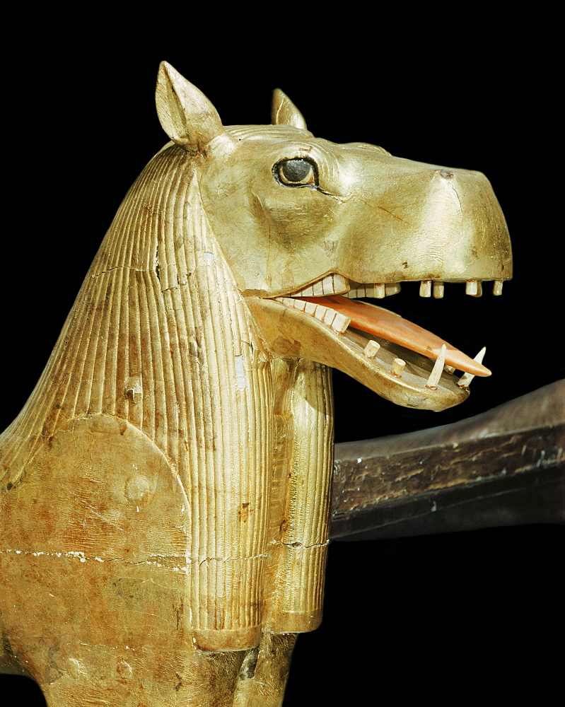 Head of a funerary couch in the form of the goddess Thouries (in the form of a hippopotamus, from the tomb of the pharaoh Tutankhamun, discovered in the Valley of the Kings, Thebes, Egypt, North Africa, Africa