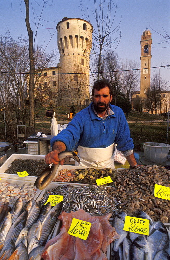 Fish market near Sile river, Casale sul Sile, Veneto, Italy.