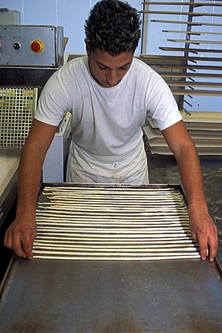 Preparation of breadstick, Il Germoglio bakery, Acqui Terme, Piedmont, Italy.