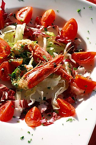 Prawn salad, Il Tramonto restaurant, Ponza island, Lazio, Italy 