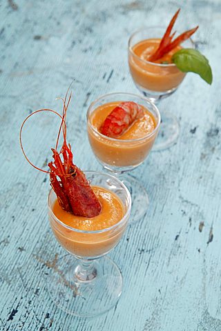 Chickpeas and basil cream with crayfishes, Orestorante restaurant, Ponza island, Lazio, Italy 