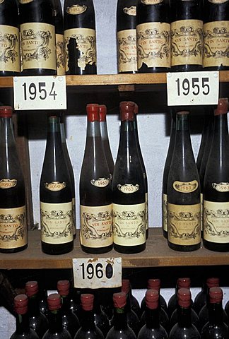 Bottles of wine, Barbi Colombini Cinelli cellar, Montalcino, Tuscany, Italy
