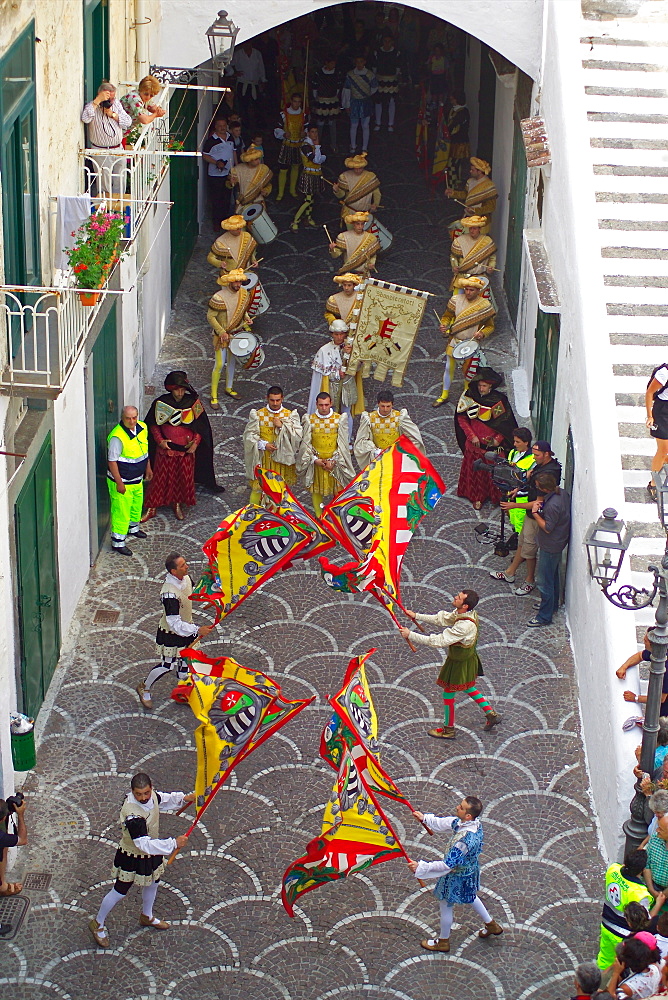 Cava flag wavers, Repubbliche Marinare historical regatta, Atrani, Campania, Italy