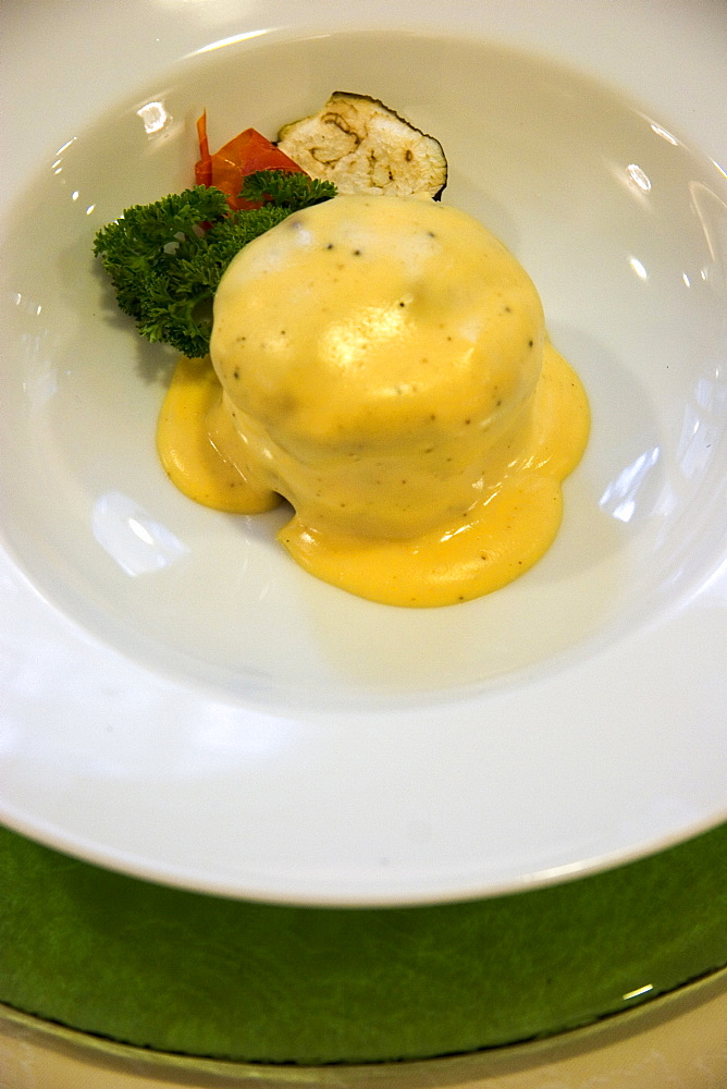 Potato with Fonduta made with cheese and truffle, Helvetia Beauty Farm hotel, Porretta Terme, Emilia Romagna, Italy