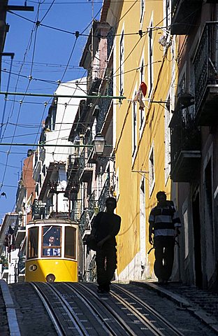 Foreshortening, Elevador da Bica, Lisbona, Portugal, Europe