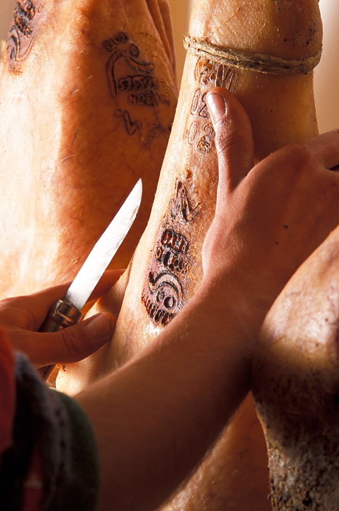 Jambon de Bosses typical ham, Valpelline, Valle d'Aosta,  Italy