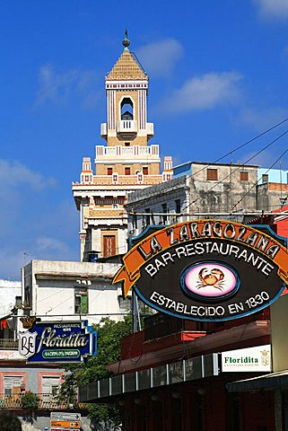 Bar Floridita and Bar La Zaragolana signs, Havana, Cuba, West Indies, Central America