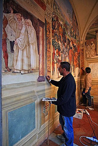 Fresco, Cloister, Monte Oliveto Maggiore abbey, Chiusure, Tuscany, Italy, Europe