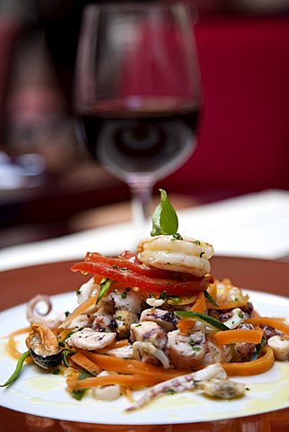 Fish salad and vegetables, Grand Hotel Continental, Siena, Tuscany, Italy