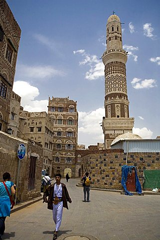 Minaret, Old Sana'a, Yemen, Middle East  