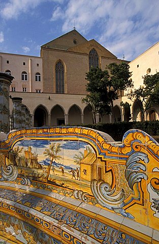 Cloister in Santa Chiara convent, Naples, Campania, Italy