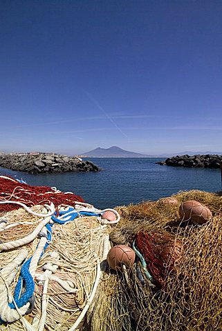 Nets in small harbour of Mergellina, Napoli, Campania, Italy, Europe