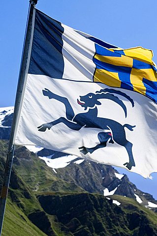Graubunden flag, Lucomagno, Switzerland, Europe