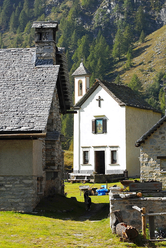 Crampiolo church, Alpe Devero Park, Ossola Valley, Verbania Province, Italy 