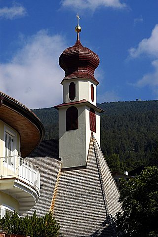 Bell tower, Ortisei, Gardena Valley, Alto Adige, Bolzano Province, Italy                         