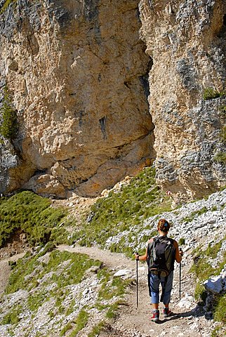 Going to Stevia refuge, Puez Odle natural Park, Gardena Valley, Alto Adige, Italy