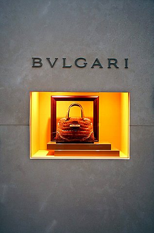 Bulgari shop window, Via della Spiga 6 , Milan, Lombardy, Italy, Europe