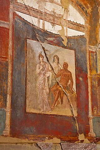 fresco of Herculaneum, a large Roman town destroyed in 79AD by a volcanic eruption from Mount Vesuvius, UNESCO World Heritage Site, Ercolano, Naples, Campania, Italy, Europe