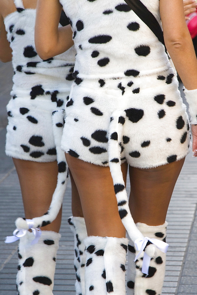 Two young girls wearing a disguise at the Las Palmas carnival , Gran Canaria, Canary Islands, Spain, Europe