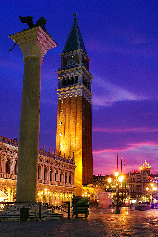 Palazzo Ducale palace and Piazza San Marco square at the dusk, Venice, Veneto, Italy, Europe