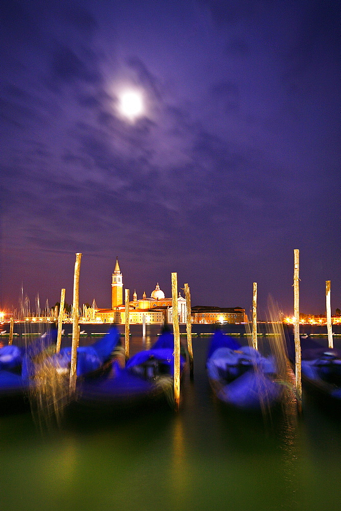 Gondole and San Giorgio island, Venice, Italy, Europe