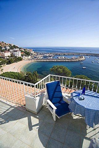 Terrace overlooking the sea, Apartments Ginestra, Cala Gonone, Dorgali, Provincia di Nuoro, Sardinia, Italy