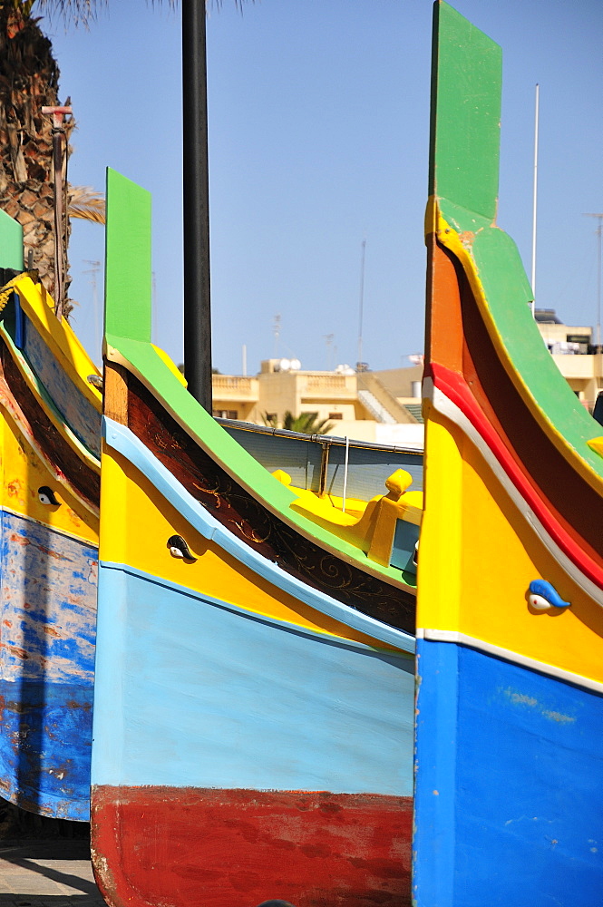 Luzzu traditional type of fishing boat, Marsaxlokk, Malta, Europe