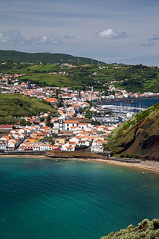 View of Horta from Monte de Guia, Porto Pim, Fajal, Azores Island, Portugal, Europe