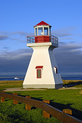 Lighthouse, bird sanctuary in the bay, Carleton, South Coast, Gaspe peninsula, Quebec, Canada, North America