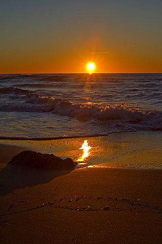 Sunset on the beach of  San Giovanni di Sinis , Sinis, Cabras, Oristano District, Sardinia, Italy, Europe