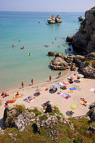 Le due Sorelle rock and the beach, Salentine Peninsula, Torre dell'Orso, Apulia, Italy