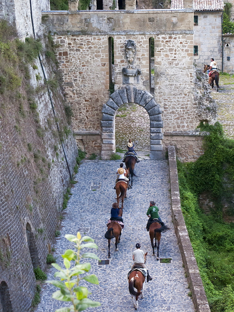 Horse riding, Sorano historic village, Tuscany, Italy, Europe
