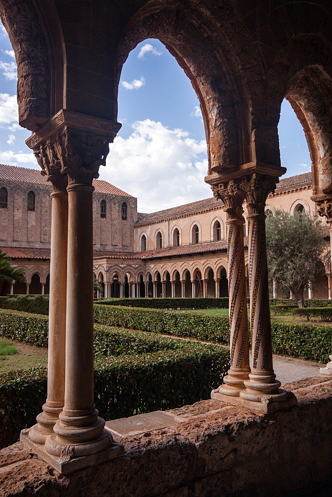 The Cloister in Monreale Cathedral, Sicily, Italy, Europe