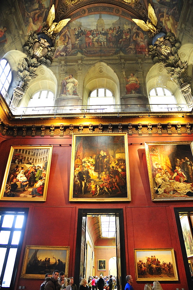 Louvre Museum, Musee du Louvre, internal view and the ceiling of the room, Paris, France, Europe