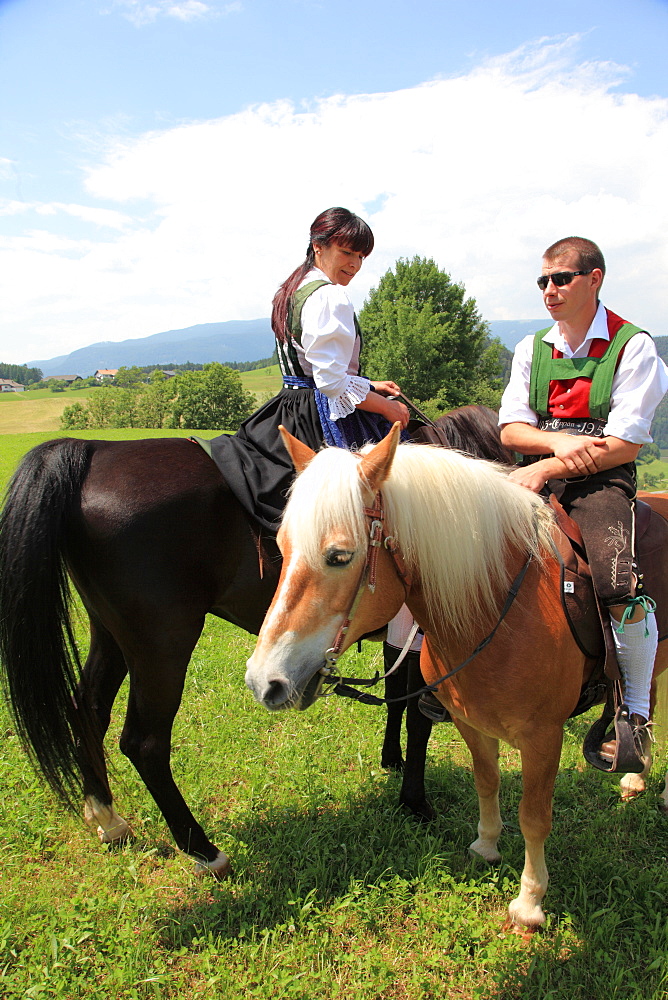 Cavalcata Oswald von Wolkenstein historical ride, Castelrotto, Alpi di Siusi, Trentino Alto Adige, Italy, Europe