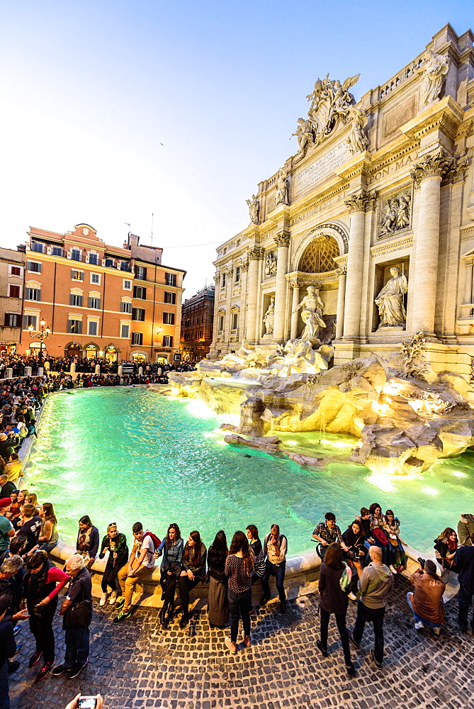 Trevi Fountain illuminated after restoration, Rome, UNESCO, World Heritage Site, Lazio, Italy, Europe