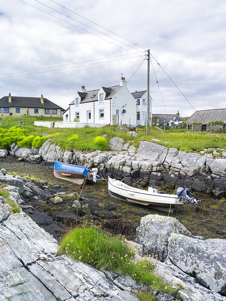 Isle of Berneray (Bearnaraidh), a small island located in the sound of Harris at the nothern tip of North Uist. The village on Berneray. Europe, Scotland, June