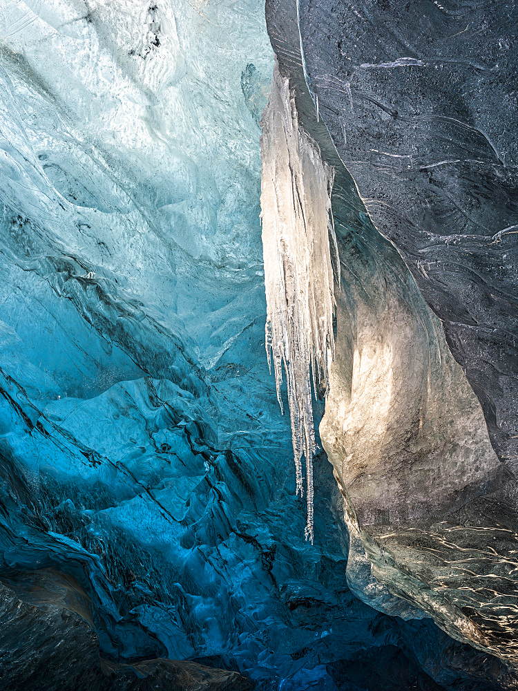 Glacial cave in the Breidamerkurjoekull Glacier in Vatnajoekull National Park. europe, northern europe, iceland,  February