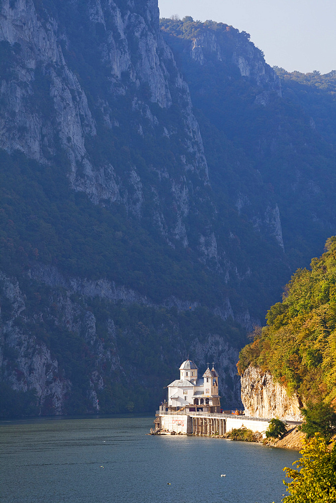 Iron Gate, Portile de Fier, gorge of river danube through the southern carpathian Mountains, a national park on the serbian and romanian side of the river,The Monastery Mraconia in the Cazanele MiciEurope, Eastern Europe, Romania