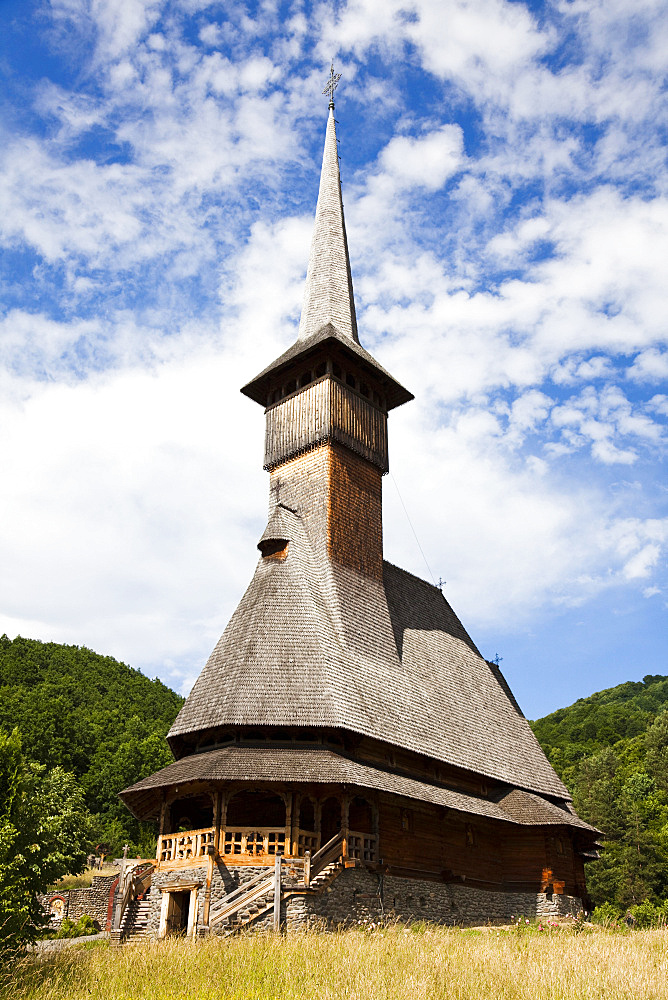 The Barsana monastery, maramures, Romania, was build at the end of the 20th century  from wood only according to old traditions in Maramures, Europe, Eastern Europe, Romania, Maramures