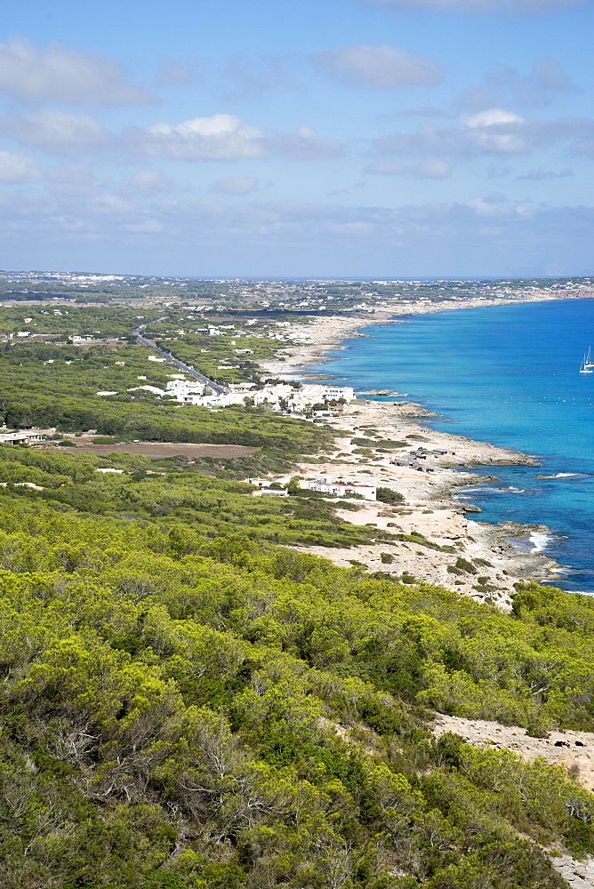 El Camí de Sa Pujada; Cami Romà, View from the path of the Roman path, Formentera, Balearic Islands, Spain