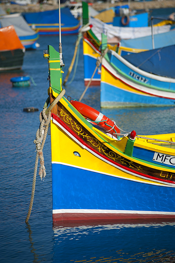 Marsaxlokk, Typical Boat in Fishing Port, Malta Island, Mediterranean Sea, Europe