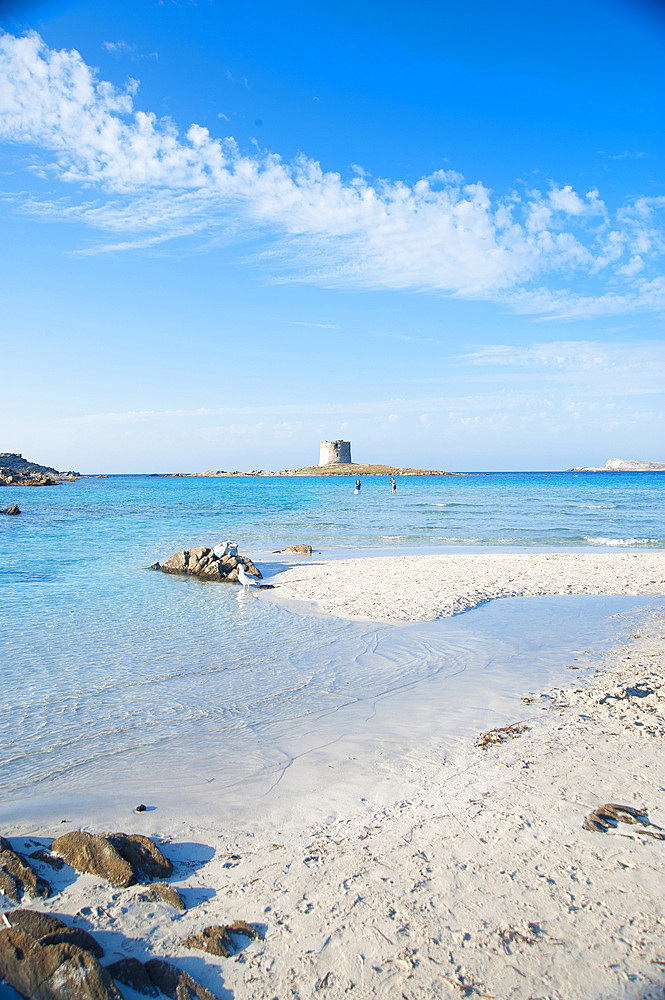 La Pelosa Beach and La Pelosa Tower, Stintino, North Sardinia, Italy, Europe